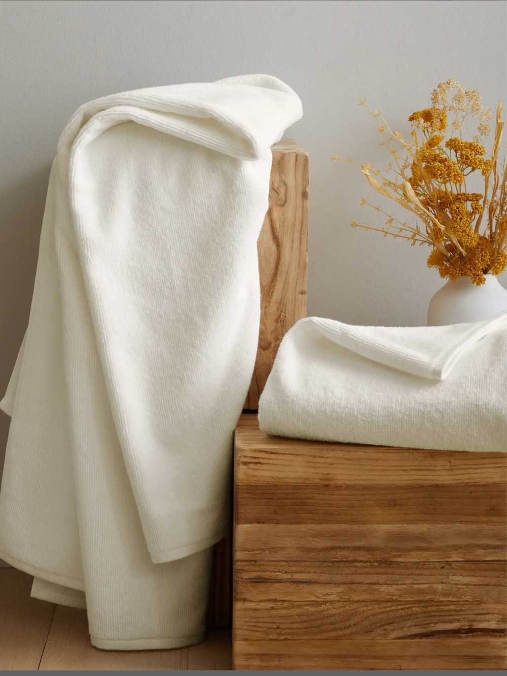 {Quince} 100% Turkish Cotton Ribbed Quick Dry Ivory White Bath Sheets Towels